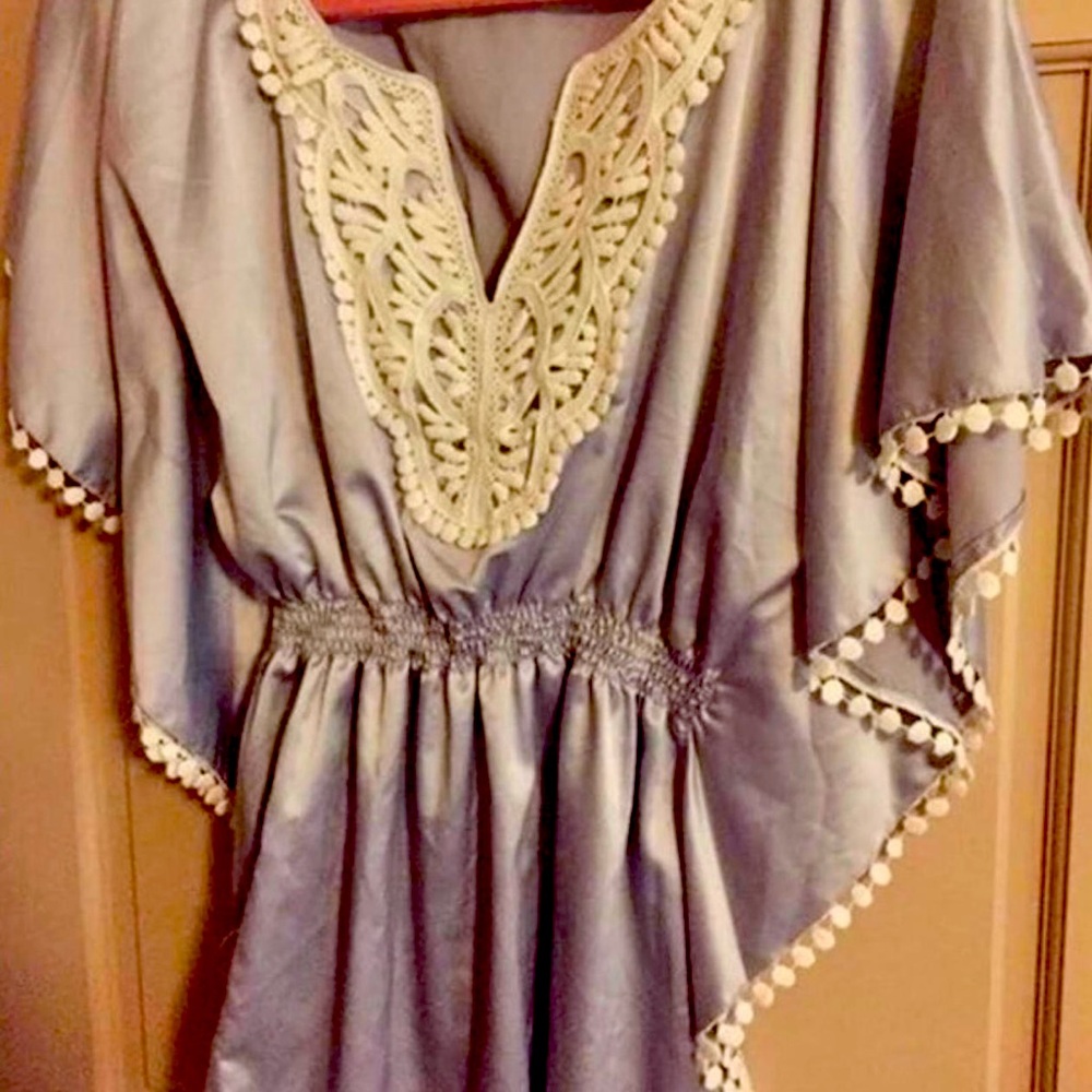 Elegant Blue Gray with Lace Top